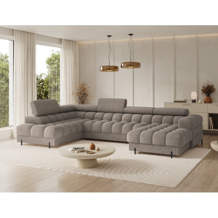 Canapé panoramique convertible Beige foncé angle gauche FERARIA 358x93x202cm 