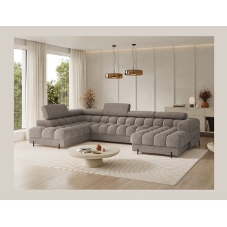 Canapé panoramique convertible Beige foncé angle gauche FERARIA 358x93x202cm 