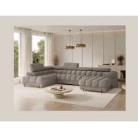 Canapé panoramique convertible Beige foncé angle gauche FERARIA 358x93x202cm 