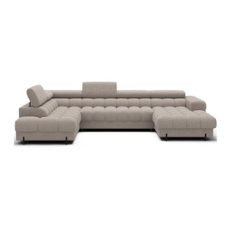 Canapé panoramique convertible Beige clair angle gauche FERARIA 358x93x202cm 