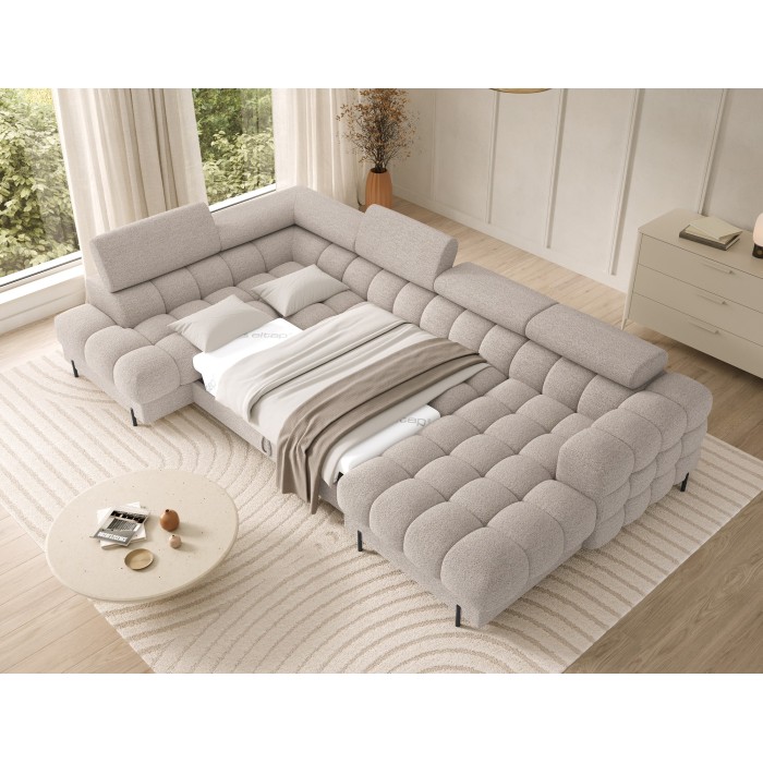 Canapé panoramique convertible Beige clair angle gauche FERARIA 358x93x202cm 