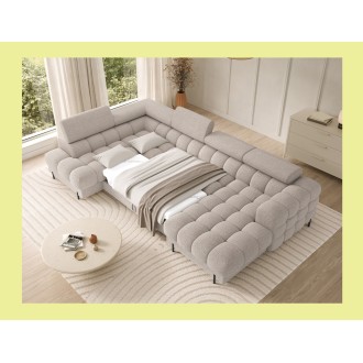 Canapé panoramique convertible Beige clair angle gauche FERARIA 358x93x202cm 
