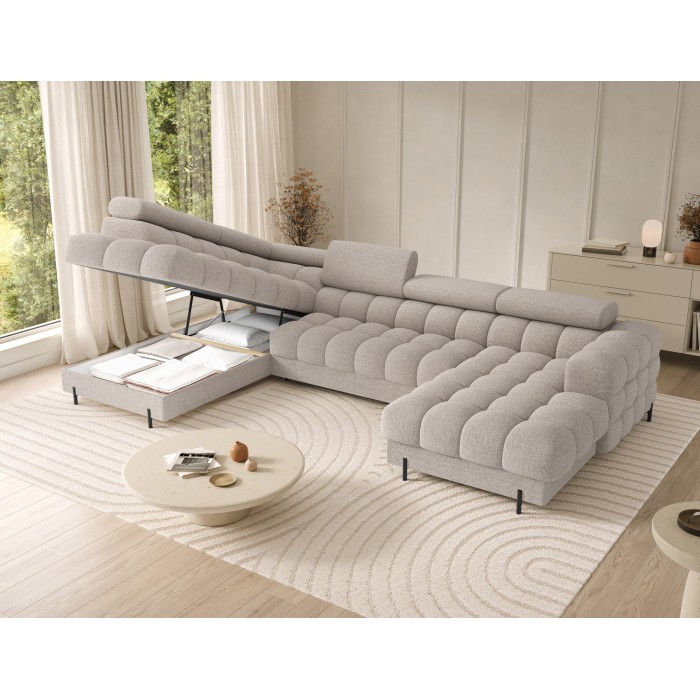 Canapé panoramique convertible Beige clair angle gauche FERARIA 358x93x202cm 
