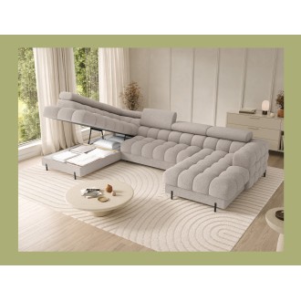 Canapé panoramique convertible Beige clair angle gauche FERARIA 358x93x202cm 