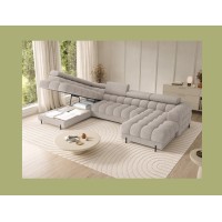 Canapé panoramique convertible Beige clair angle gauche FERARIA 358x93x202cm 