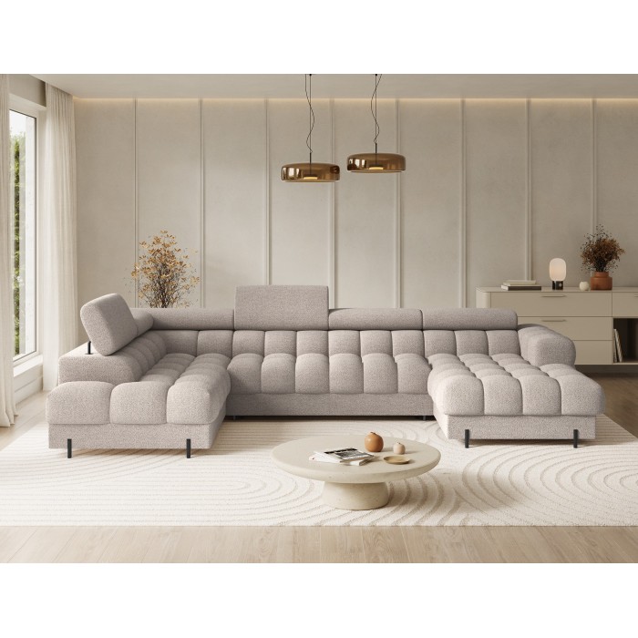 Canapé panoramique convertible Beige clair angle gauche FERARIA 358x93x202cm 