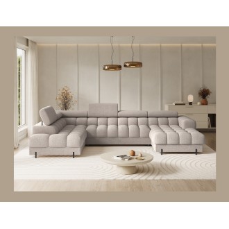 Canapé panoramique convertible Beige clair angle gauche FERARIA 358x93x202cm 