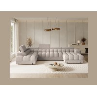 Canapé panoramique convertible Beige clair angle gauche FERARIA 358x93x202cm 