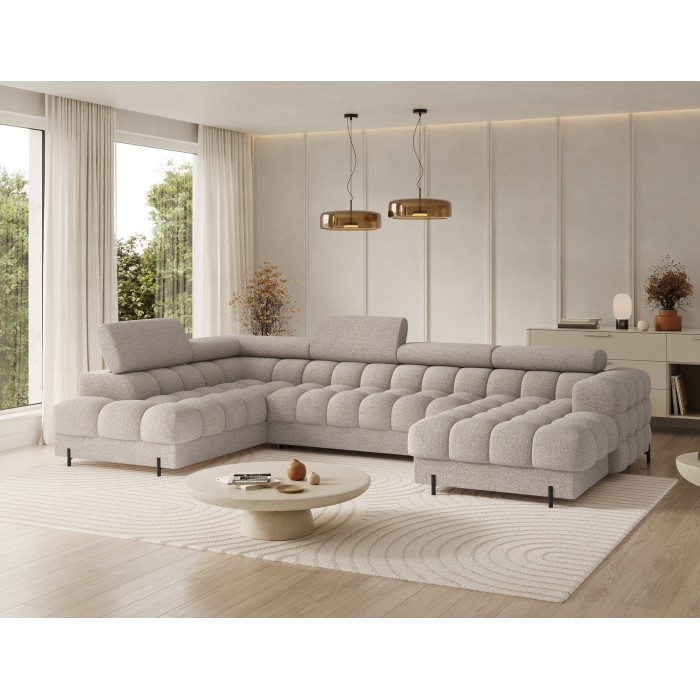Canapé panoramique convertible Beige clair angle gauche FERARIA 358x93x202cm 