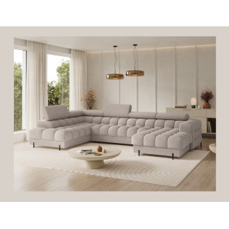 Canapé panoramique convertible Beige clair angle gauche FERARIA 358x93x202cm 