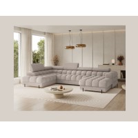Canapé panoramique convertible Beige clair angle gauche FERARIA 358x93x202cm 