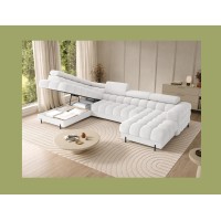 Canapé panoramique convertible Blanc angle gauche FERARIA 358x93x202cm 