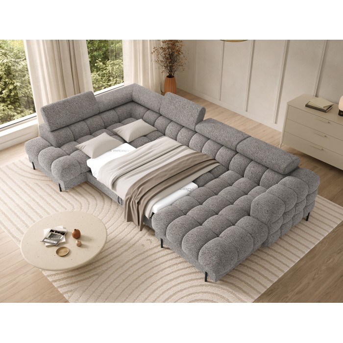 Canapé panoramique convertible Gris chiné angle gauche FERARIA 358x93x202cm 