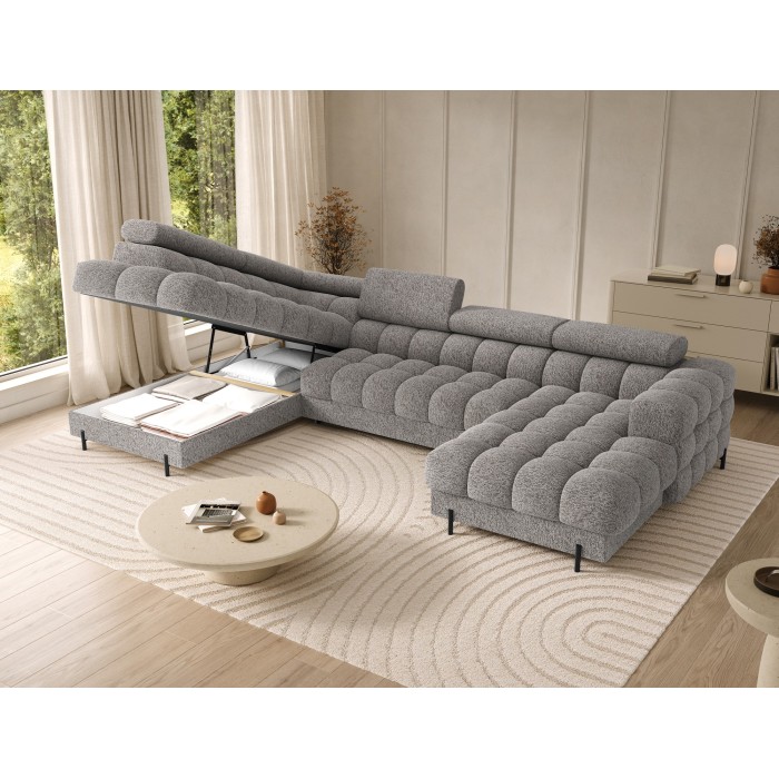 Canapé panoramique convertible Gris chiné angle gauche FERARIA 358x93x202cm 