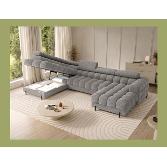 Canapé panoramique convertible Gris chiné angle gauche FERARIA 358x93x202cm 