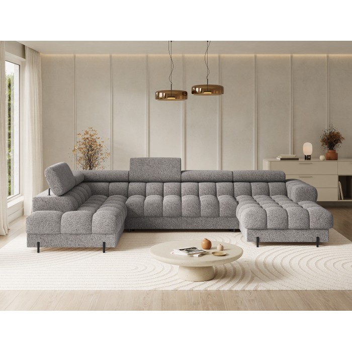 Canapé panoramique convertible Gris chiné angle gauche FERARIA 358x93x202cm 