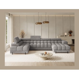 Canapé panoramique convertible Gris chiné angle gauche FERARIA 358x93x202cm 