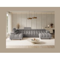 Canapé panoramique convertible Gris chiné angle gauche FERARIA 358x93x202cm 