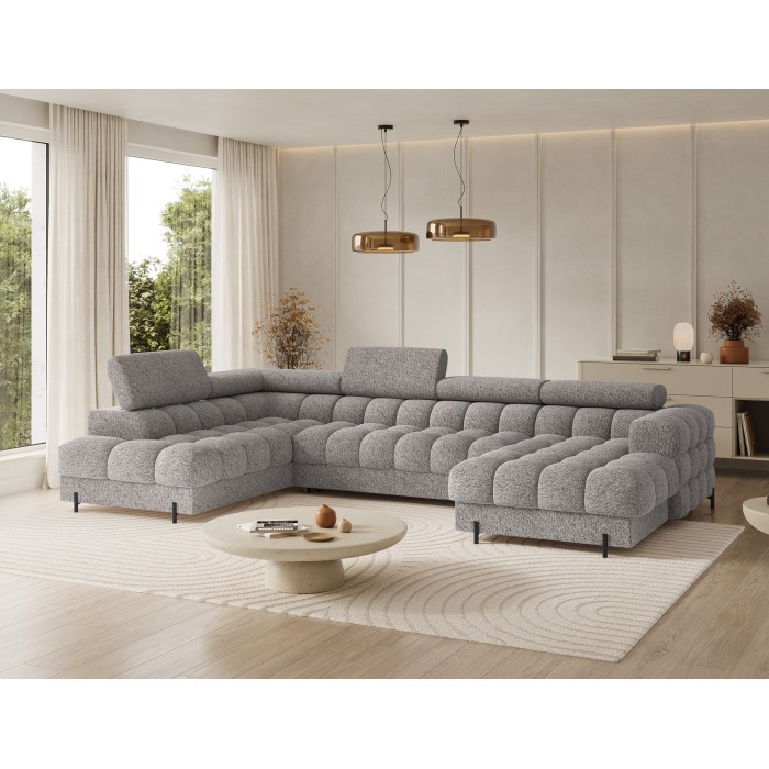 Canapé panoramique convertible Gris chiné angle gauche FERARIA 358x93x202cm 
