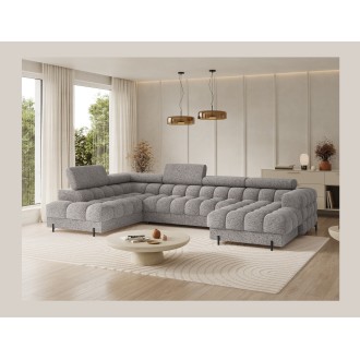 Canapé panoramique convertible Gris chiné angle gauche FERARIA 358x93x202cm 