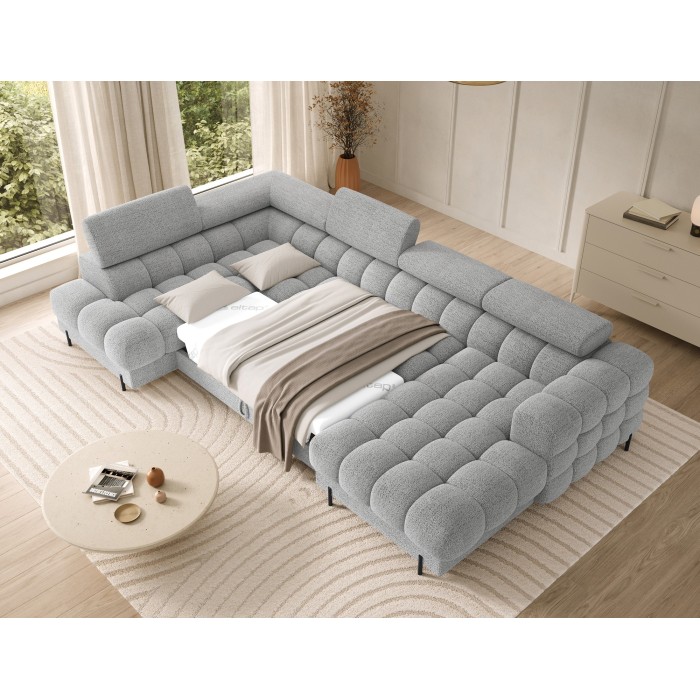 Canapé panoramique convertible Gris clair angle gauche FERARIA 358x93x202cm 