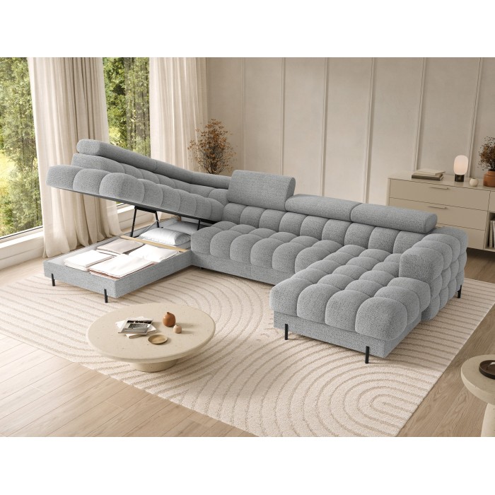 Canapé panoramique convertible Gris clair angle gauche FERARIA 358x93x202cm 
