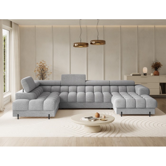 Canapé panoramique convertible Gris clair angle gauche FERARIA 358x93x202cm 