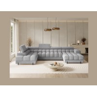 Canapé panoramique convertible Gris clair angle gauche FERARIA 358x93x202cm 