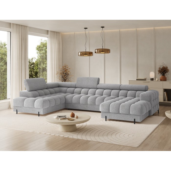 Canapé panoramique convertible Gris clair angle gauche FERARIA 358x93x202cm 