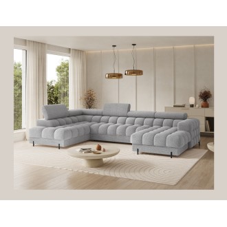 Canapé panoramique convertible Gris clair angle gauche FERARIA 358x93x202cm 