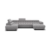 Canapé panoramique convertible Gris clair chiné angle gauche FERARIA 358x93x202cm 