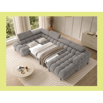 Canapé panoramique convertible Gris clair chiné angle gauche FERARIA 358x93x202cm 