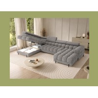 Canapé panoramique convertible Gris clair chiné angle gauche FERARIA 358x93x202cm 
