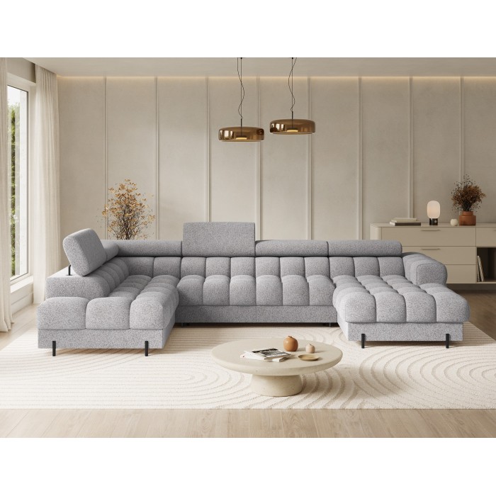 Canapé panoramique convertible Gris clair chiné angle gauche FERARIA 358x93x202cm 