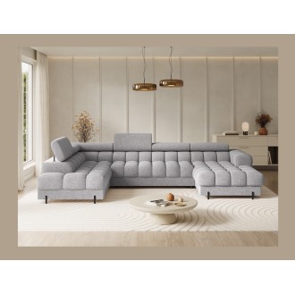 Canapé panoramique convertible Gris clair chiné angle gauche FERARIA 358x93x202cm 