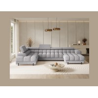 Canapé panoramique convertible Gris clair chiné angle gauche FERARIA 358x93x202cm 