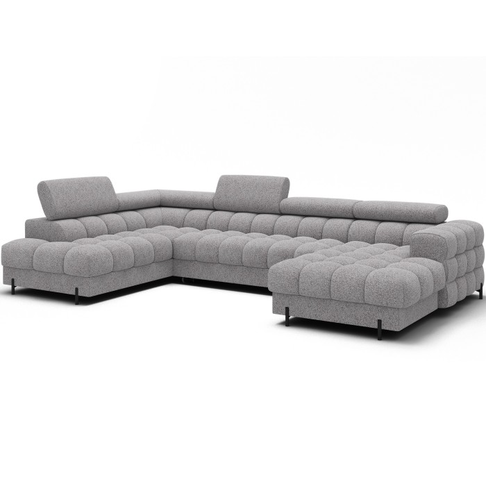 Canapé panoramique convertible Gris clair chiné angle gauche FERARIA 358x93x202cm 