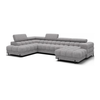 Canapé panoramique convertible Gris clair chiné angle gauche FERARIA 358x93x202cm 