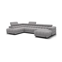 Canapé panoramique convertible Gris clair chiné angle gauche FERARIA 358x93x202cm 