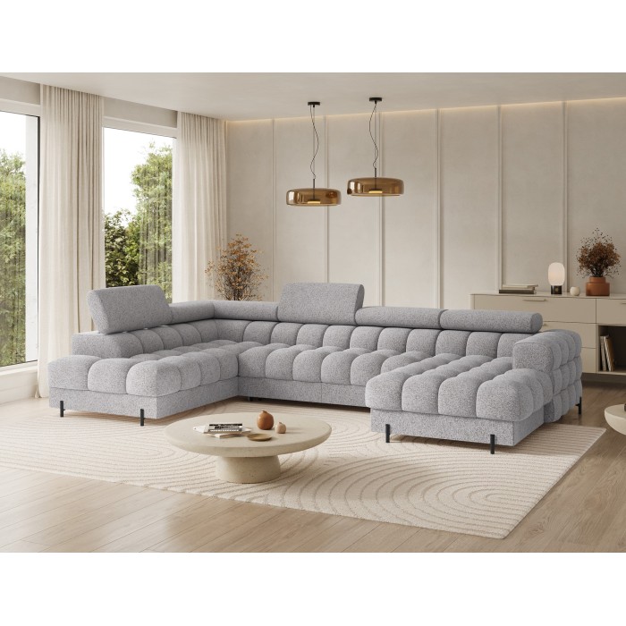 Canapé panoramique convertible Gris clair chiné angle gauche FERARIA 358x93x202cm 