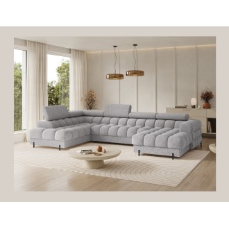 Canapé panoramique convertible Gris clair chiné angle gauche FERARIA 358x93x202cm 