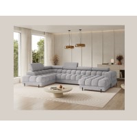 Canapé panoramique convertible Gris clair chiné angle gauche FERARIA 358x93x202cm 