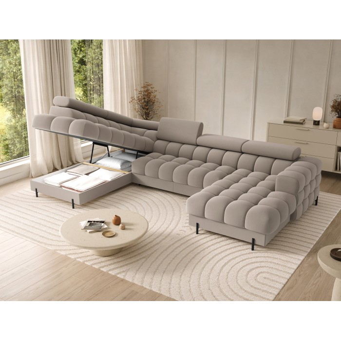 Canapé panoramique convertible Beige angle gauche FERARIA 358x93x202cm 