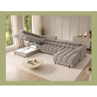 Canapé panoramique convertible Beige angle gauche FERARIA 358x93x202cm 