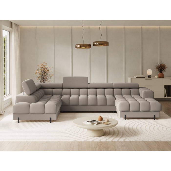 Canapé panoramique convertible Beige angle gauche FERARIA 358x93x202cm 