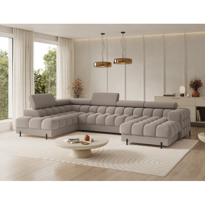 Canapé panoramique convertible Beige angle gauche FERARIA 358x93x202cm 