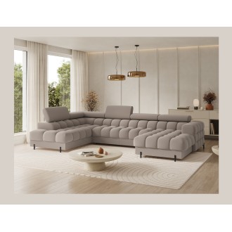 Canapé panoramique convertible Beige angle gauche FERARIA 358x93x202cm 