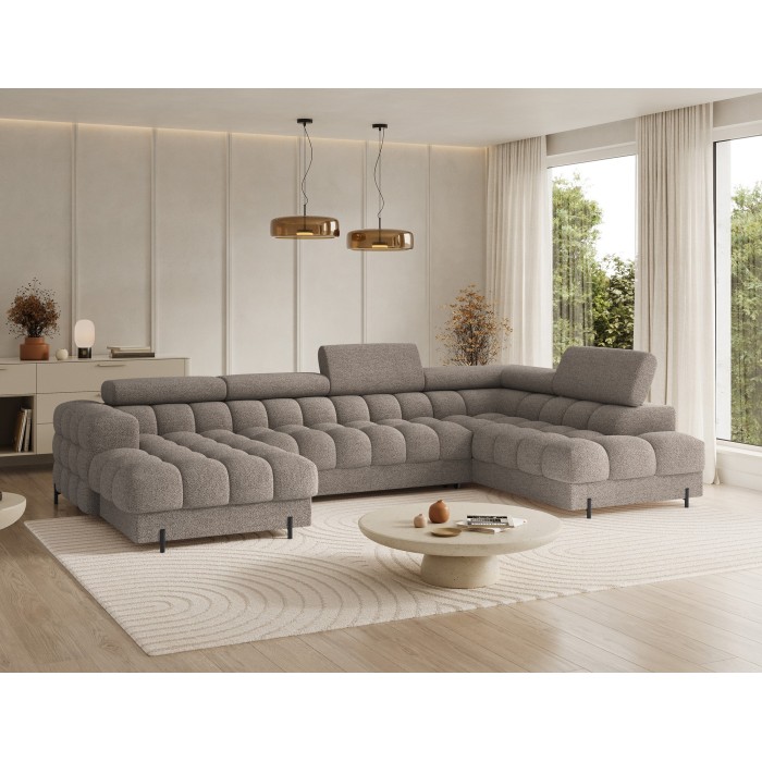 Canapé panoramique convertible Beige foncé angle droit FERARIA 358x93x202cm 