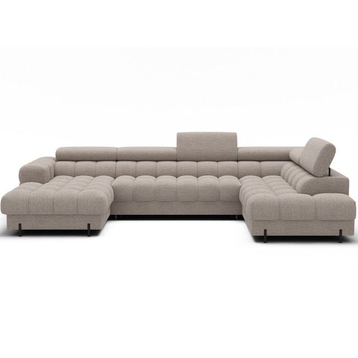 Canapé panoramique convertible Beige clair angle droit FERARIA 358x93x202cm 