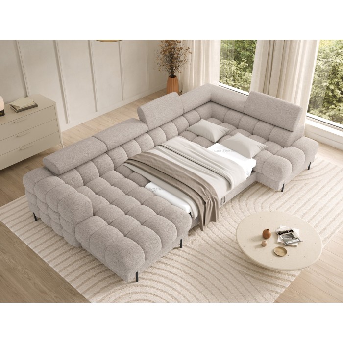 Canapé panoramique convertible Beige clair angle droit FERARIA 358x93x202cm 